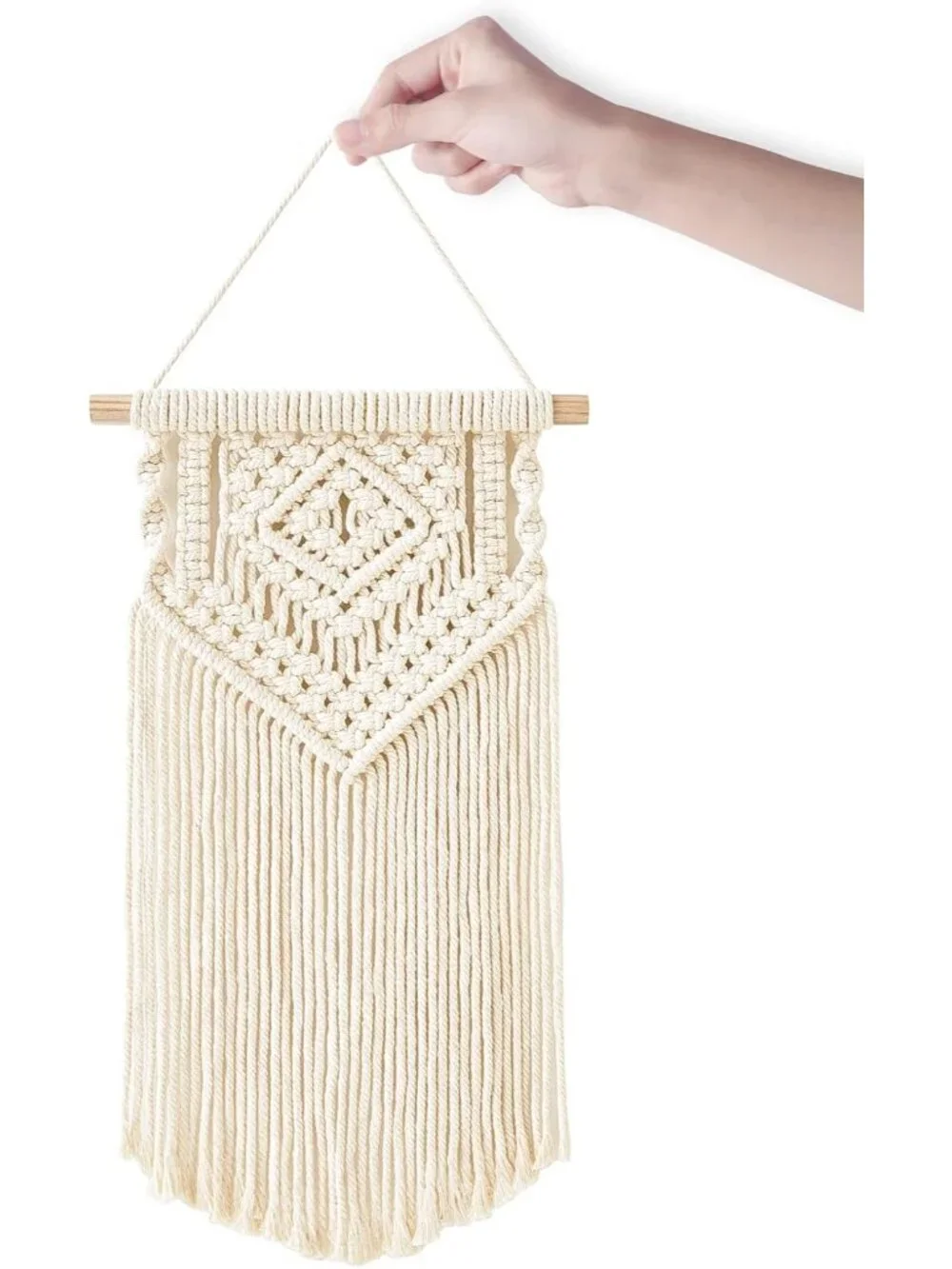 New 2 Pcs Small Macrame Wall Hanging Boho Cotton Tapestry 16.5 & 17.5 Inch